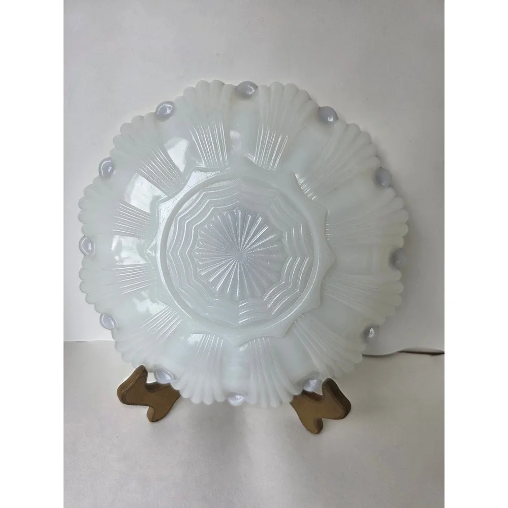 Vintage Anchor Hocking White Milk Glass Deviled Egg Plate Scalloped Gold Trim